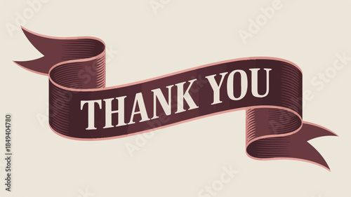 A thank you greeting card design with a ribbon on a beige background