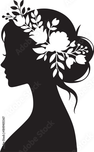 Black silhouette of woman with white floral crown female