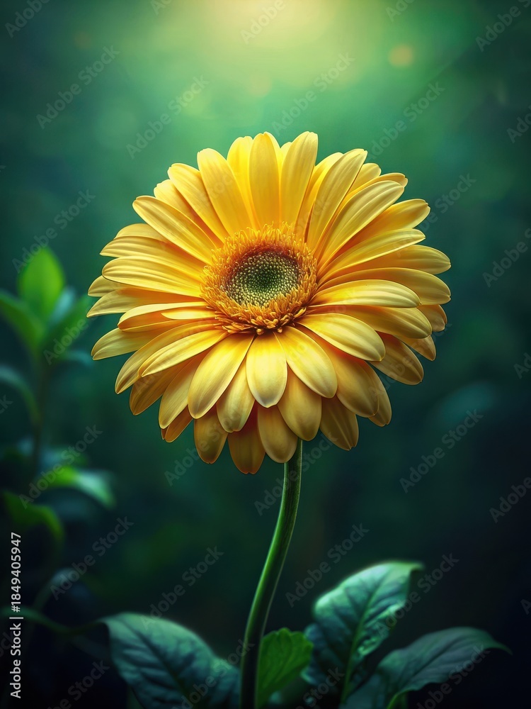 Obraz premium A bright yellow gerbera flower blooms against a lush green background