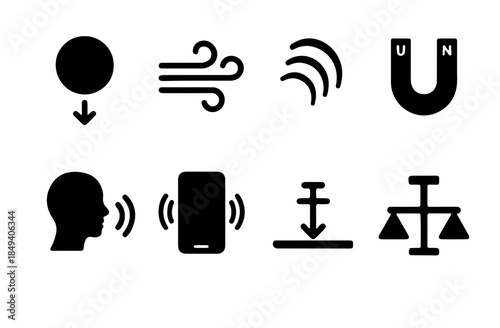 Invisible Forces Concept Black and White Silhouette Icon Set