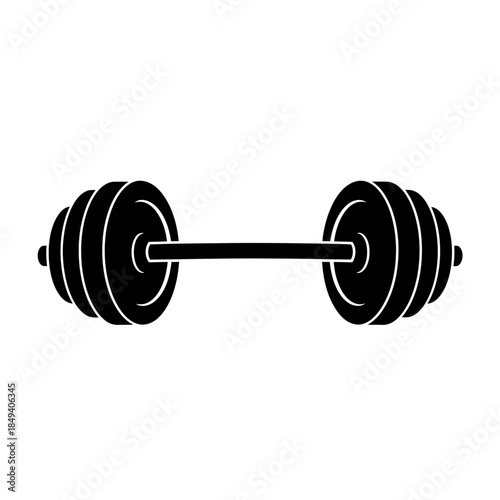 Gym Barbell Heavy Weight Lifting Gear Black Silhouette Vector Icon Isolated on White Background for Fitness Design
