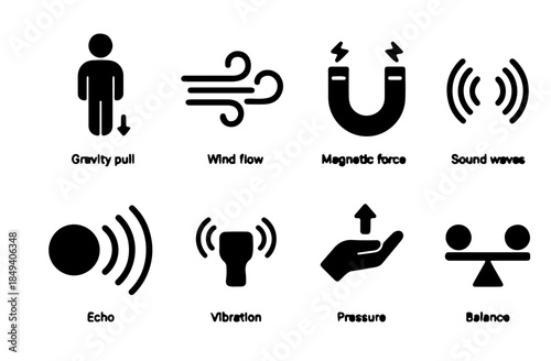 Invisible Forces Concept Black and White Silhouette Icon Set