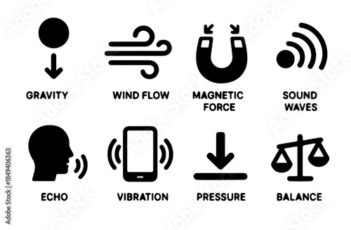 Invisible Forces Concept Black and White Silhouette Icon Set