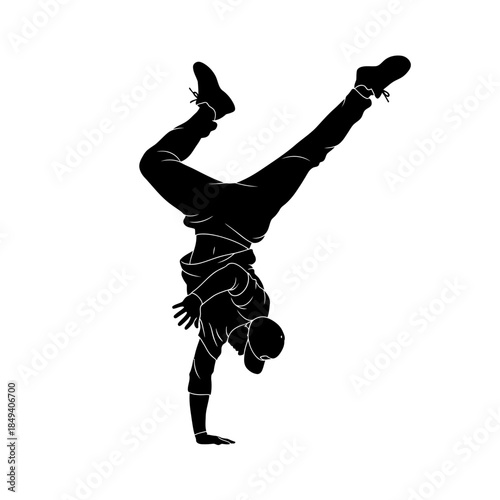 Breakdancer Handstand Pose Hip Hop Dance Black Silhouette Vector Icon Isolated on White Background for Urban Design