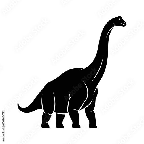 Brontosaurus Long Neck Dinosaur Animal Black Silhouette Vector Icon Isolated on White Background for Jurassic Design