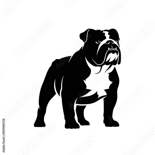 Bulldog Standing Stance Dog Breed Pet Black Silhouette Vector Icon Isolated on White Background for Canine Design