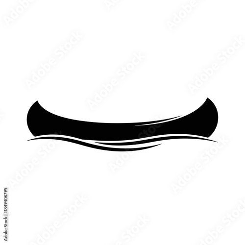 Canoe River Boat Water Sport Vessel Black Silhouette Vector Icon Isolated on White Background for Kayak Design
