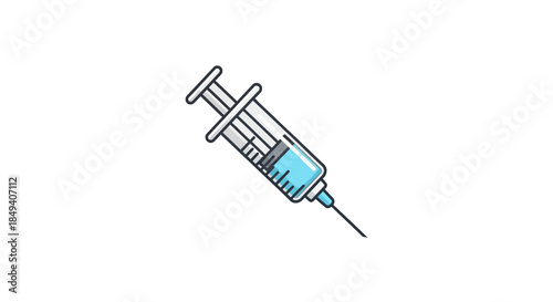 Vector illustration of a medical syringe filled with blue liquid, symbolizing healthcare, vaccination, and scientific advancements in modern medicine