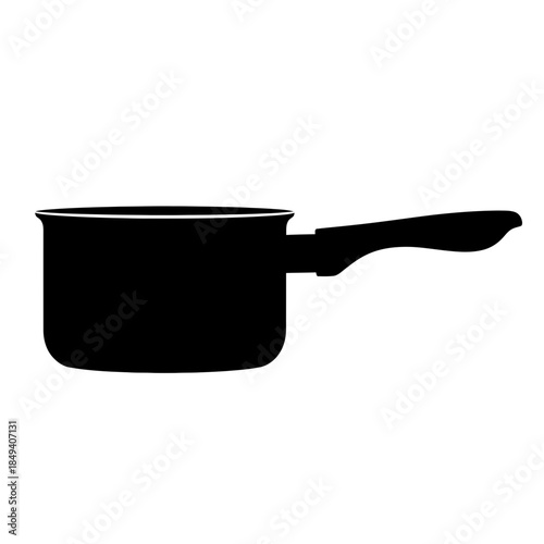 Cooking Pot Saucepan Kitchenware Tool Black Silhouette Vector Icon Isolated on White Background for Food Preparation