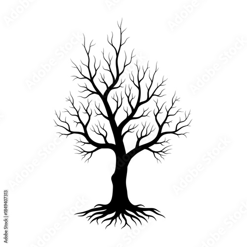 Dead Tree Bare Branches Spooky Nature Black Silhouette Vector Icon Isolated on White Background for Halloween Design