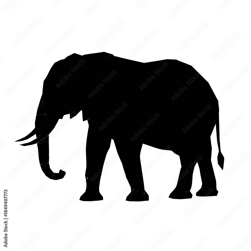 Fototapeta premium Geometric Elephant Low Poly Safari Animal Black Silhouette Vector Icon Isolated on White Background for Modern Art