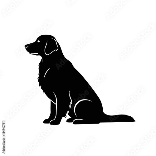 Golden Retriever Dog Sitting Pet Breed Black Silhouette Vector Icon Isolated on White Background for Canine Design