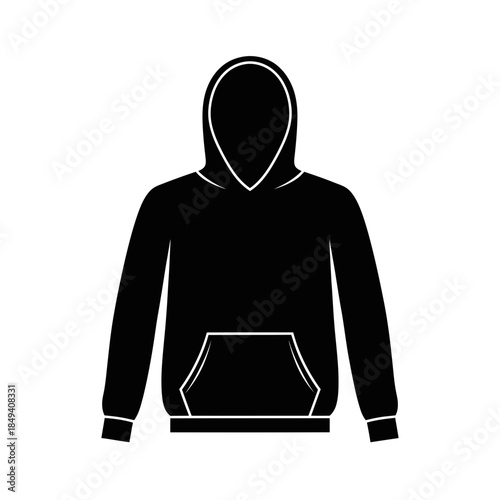 Hoodie Hooded Sweatshirt Casual Wear Cloth Black Silhouette Vector Icon Isolated on White Background for Fashion Design