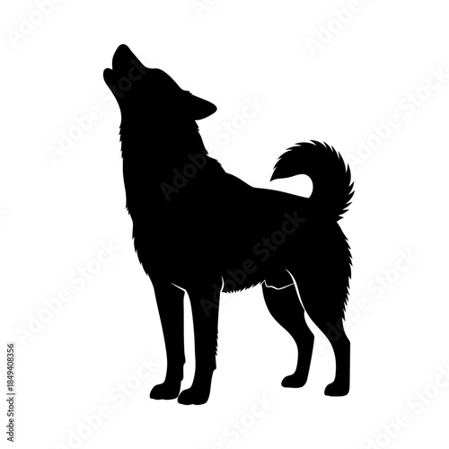 Husky Dog Howling Sled Breed Pet Animal Black Silhouette Vector Icon Isolated on White Background for Winter Design