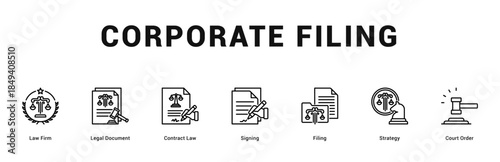 Corporate Filing Modern and clean web banner illustration featuring thematic icons for visual communication