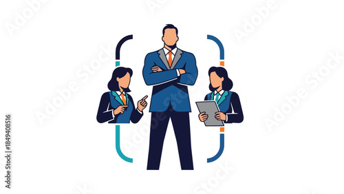 Businessman with Two Female Colleagues Working.