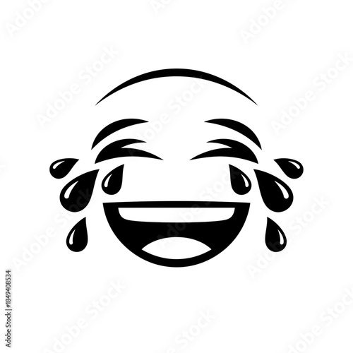 Laughing Face Tears Of Joy Emoji Emotion Black Silhouette Vector Icon Isolated on White Background for Fun Design