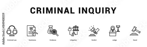 Criminal Inquiry Modern and clean web banner illustration featuring thematic icons for visual communication