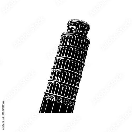 Leaning Tower Of Pisa Italy Landmark Black Silhouette Vector Icon Isolated on White Background for Travel Design