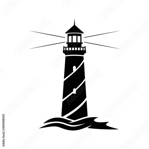 Lighthouse Coast Tower Ocean Safety Icon Black Silhouette Vector Icon Isolated on White Background for Nautical Design