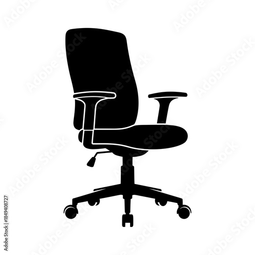 Modern Office Chair Wheels Armrest Furniture Black Silhouette Vector Icon Isolated on White Background for Work Design