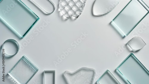 Assorted Glass Shapes and Textures on White Background for Design and Architecture