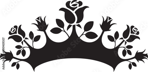 Black silhouette crown with roses and leaves white