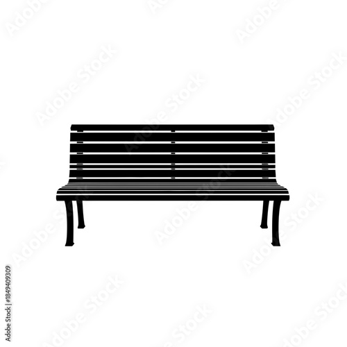 Park Bench Wooden Slats Outdoor Furniture Black Silhouette Vector Icon Isolated on White Background for Garden Design