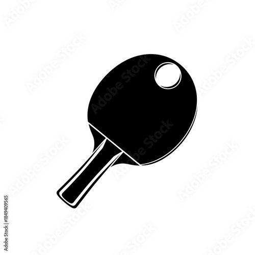 Ping Pong Paddle And Ball Table Tennis Black Silhouette Vector Icon Isolated on White Background for Sport Design