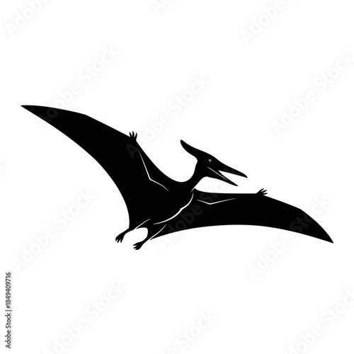 Pterodactyl Flying Dinosaur Jurassic Bird Black Silhouette Vector Icon Isolated on White Background for Prehistoric Design