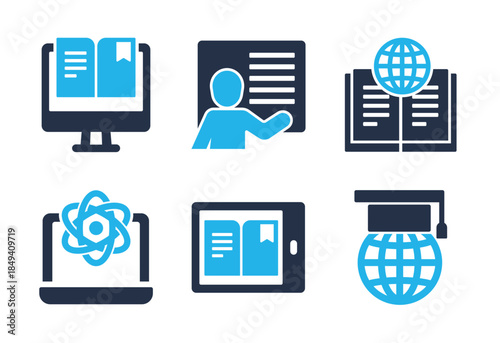 Digital Education and Learning icon set. Solid glyph series icons