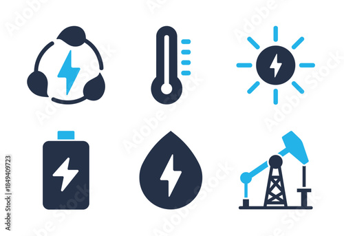 Renewable Energy and Industry icon set. Solid glyph series icons