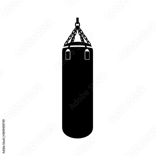 Hanging Punching Bag Boxing Gym Gear Black Silhouette Vector Icon Isolated on White Background for Fight Sport