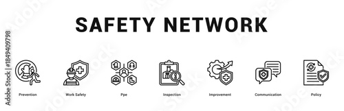 Safety Network Modern and clean web banner illustration featuring thematic icons for visual communication