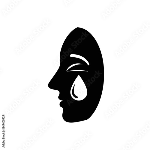 Sad Face Crying Emotion Emoji Icon Black Silhouette Vector Icon Isolated on White Background for Chat Design