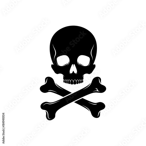 Skull And Crossbones Poison Symbol Danger Black Silhouette Vector Icon Isolated on White Background for Warning Design