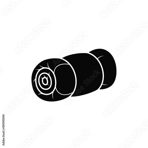 Rolled Sleeping Bag Camping Gear Outdoor Black Silhouette Vector Icon Isolated on White Background for Adventure Design