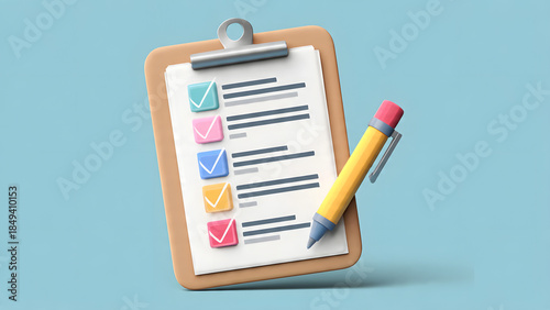 Task Checklist and Pen: A colorful illustration presents a clipboard with a checklist, the checked boxes indicating tasks completed. The pen symbolizes the act of ticking off the items.