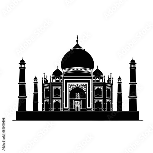 Taj Mahal India Landmark Architecture Tomb Black Silhouette Vector Icon Isolated on White Background for History Design