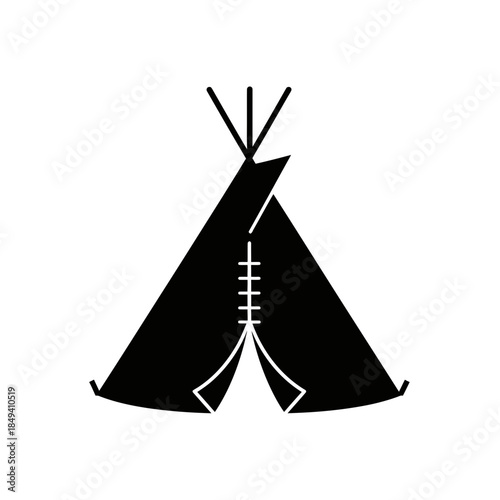 Teepee Tent Indian Native Camping Shelter Black Silhouette Vector Icon Isolated on White Background for Outdoor Design
