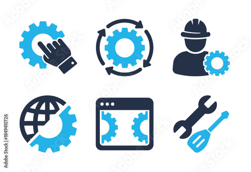 Technical Support and Industry icon set. Solid glyph series icons