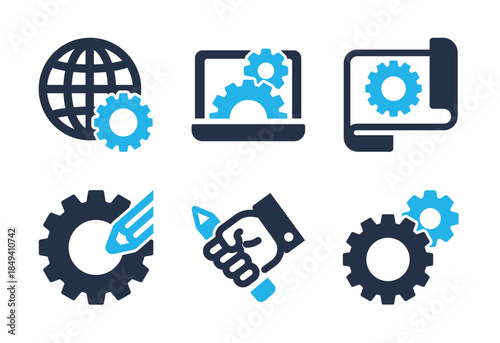 Engineering and Technical Design icon set. Solid glyph series icons
