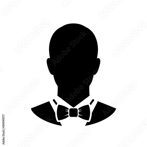 Waiter Head Bow Tie Service Avatar Black Silhouette Vector Icon Isolated on White Background for Restaurant Design