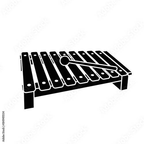 Xylophone Mallet Instrument Kids Music Toy Black Silhouette Vector Icon Isolated on White Background for Audio Design