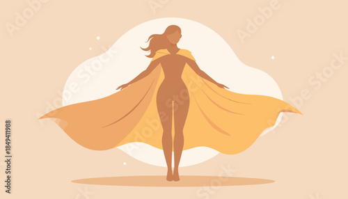 Empowered Woman Silhouette with Flowing Cape in Warm Tones - Symbol of Strength and Freedom