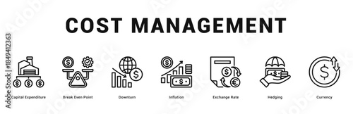Cost Management Modern and clean web banner illustration featuring thematic icons for visual communication