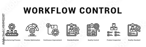 Workflow Control Modern and clean web banner illustration featuring thematic icons for visual communication