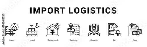 Import Logistics Modern and clean web banner illustration featuring thematic icons for visual communication