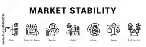 Market Stability Modern and clean web banner illustration featuring thematic icons for visual communication