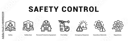 Safety Control Modern and clean web banner illustration featuring thematic icons for visual communication